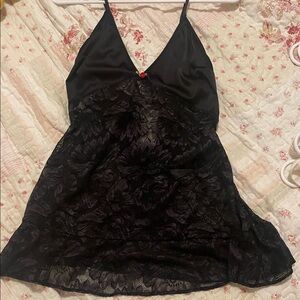 Auden Black Lace Slip dress with Red rose accent